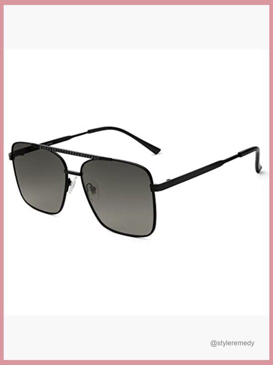 Oversized Aviator Sunglasses with Rhinestone Double Bridge UV400 Protection